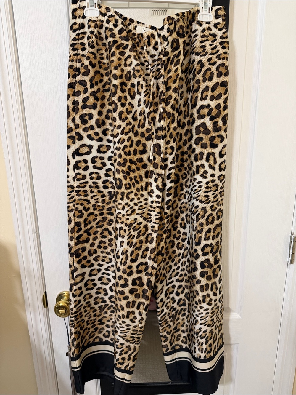 Leopard Print Wide Leg Pants - Beige Black